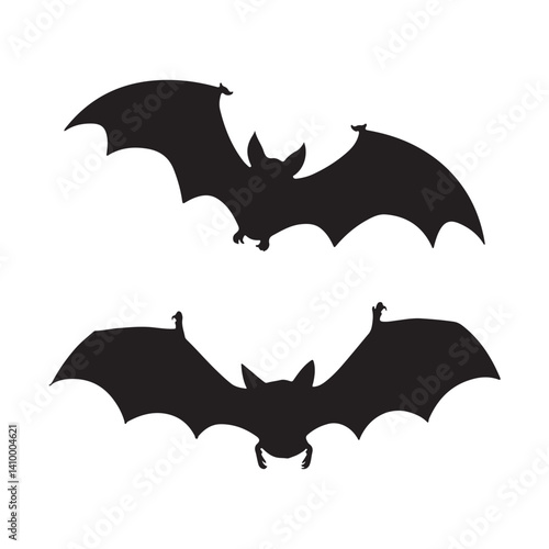 Silhouette of Halloween bat vector icon set illustration isolated on white background.
