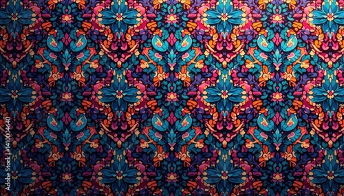 Geometric damask, angular shapes & repeating lines, illustration, fabric