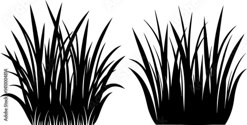 Grass art vectors and Set of black grass icon silhouette collections