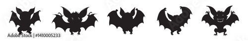 Silhouette of Halloween bat vector icon set illustration isolated on white background.