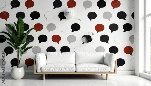 Geometric monochrome speech bubble wallpaper pattern for modern interiors , design, sophisticated, geometric
