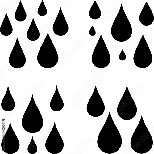 Water drop art vectors and Set of black water drops icon silhouette collections