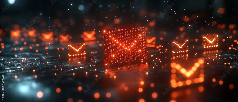 Obraz premium Digital Email Icons in Dark Space