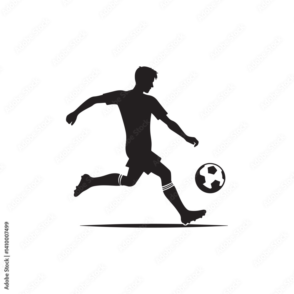 Fototapeta premium Soccer player kicking ball silhouette vector
