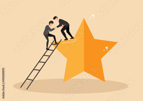 Ideas to help allies reach the top of the stars. mentor or coaching to success in work, trusted partnership or team collaboration concept
