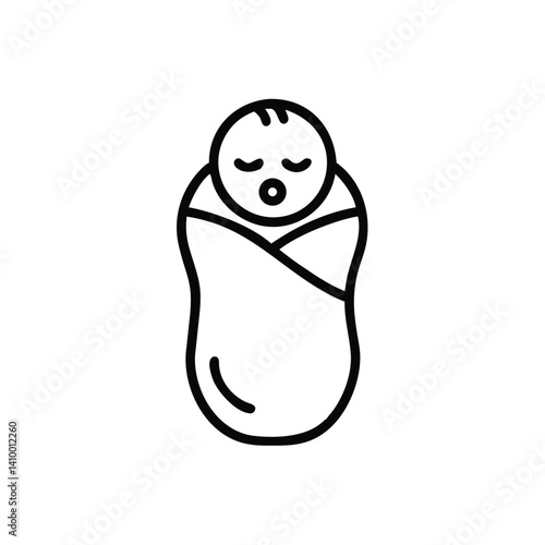 Newborn Baby Swaddled In Blanket Outline Icon Simple Line Art Illustration