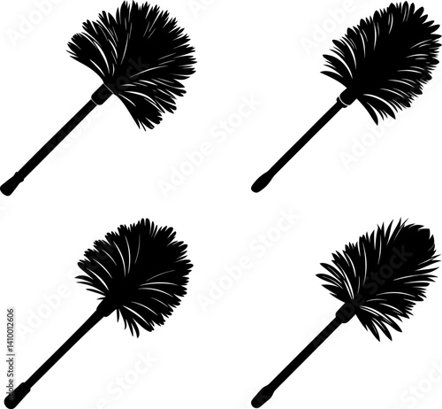 Feather duster art vectors and Set of black feather duster icon silhouette collections