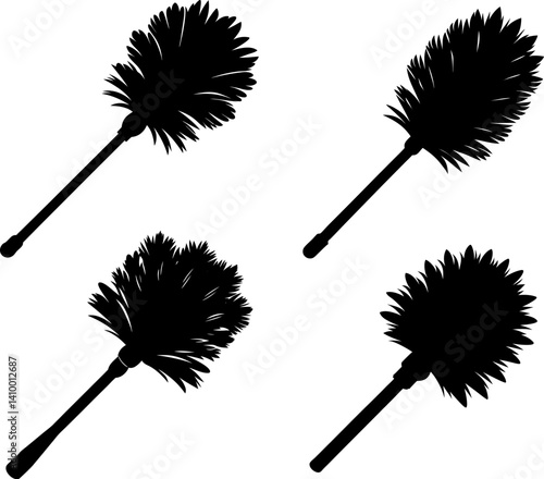Feather duster art vectors and Set of black feather duster icon silhouette collections
