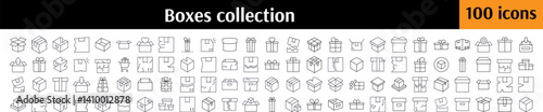 Set of Boxes Related Line Icons. Broken Boxes, Container, Parcel, Giftbox Outline Signs for Graphic and Web Design, Apps, Adverts, Various Cards