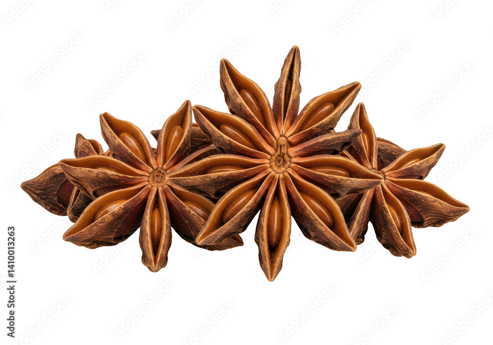 Star Anise Cluster Close-up isolated on white background Star Anise Cluster Close-up isolated on white background