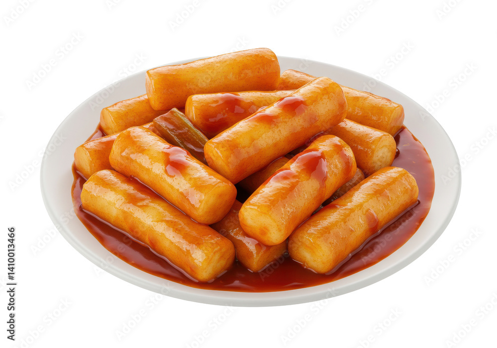 Korean street food on plate isolated on white background Korean street food on plate isolated on white background