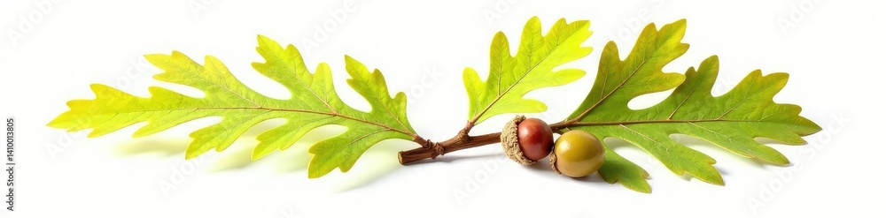 Obraz premium Oak leaves with acorns isolated on white background, acorn, branch