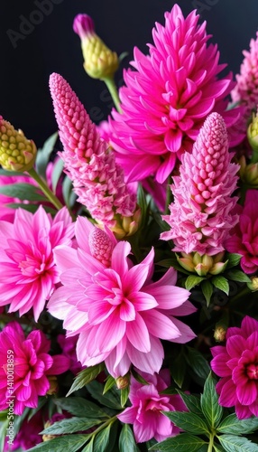 Obraz na płótnie Elegant pink & purple celosia flower arrangement, lush botanical design, flowers, botanical w salonie