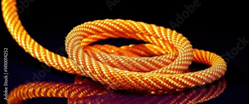 Obraz na płótnie Gleaming gold rope, tightly coiled, luxurious texture, treasure, luxury, sun w salonie