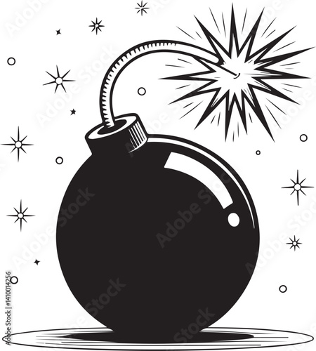 Explosive Surprise:  An illustration of a classic bomb, rendered in stark black and white with a dynamic explosion effect, conveys a sense of danger and excitement.