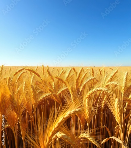 Obraz na płótnie Golden wheat field under a vast blue sky, gently swaying in the breeze, nature, agricultural abundance, golden wheat field w salonie