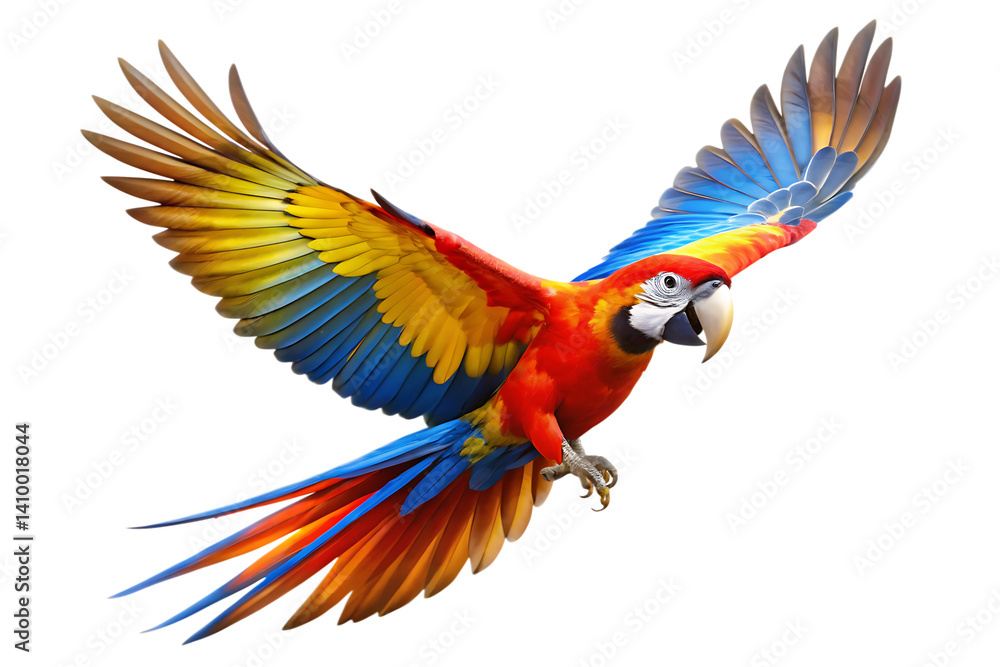 Fototapeta premium flying parrot isolated on white background PNG , AI GENERATED