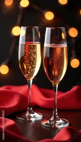 Obraz na płótnie Two champagne glasses clinking, festive setting , drink, lifestyle w salonie