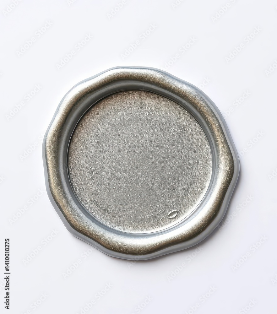 Undisturbed, gleaming silver wax seal, blank surface ready for impression, stationery, shiny