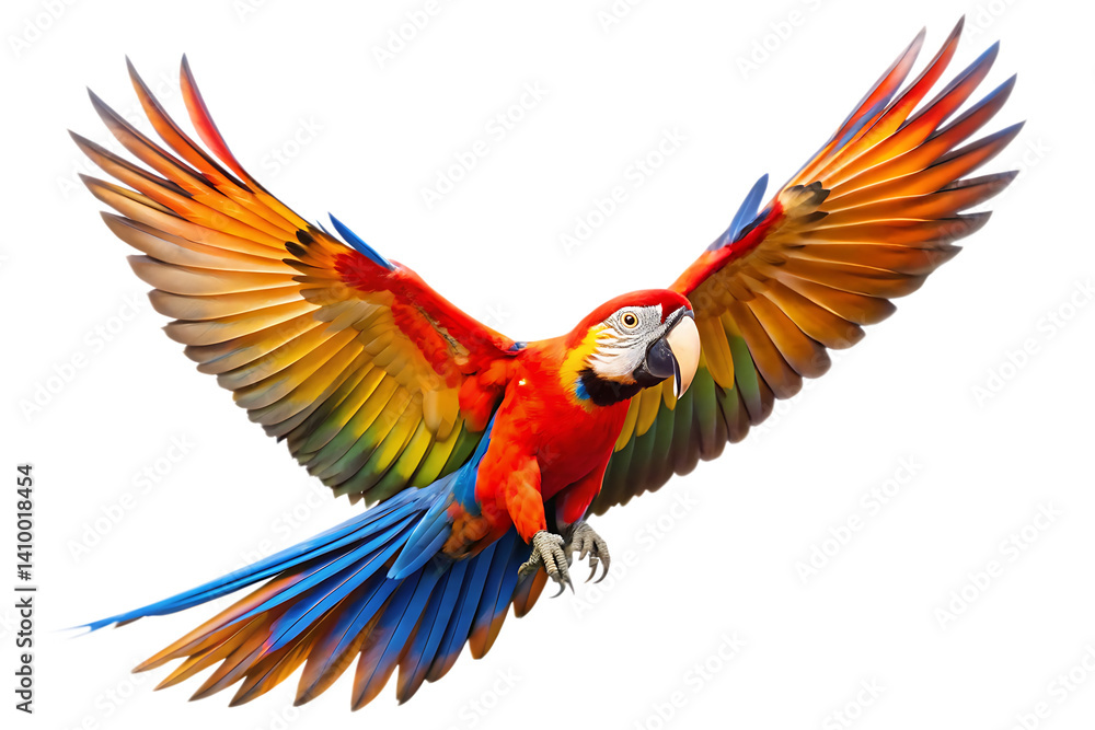 Fototapeta premium flying parrot isolated on white background PNG , AI GENERATED
