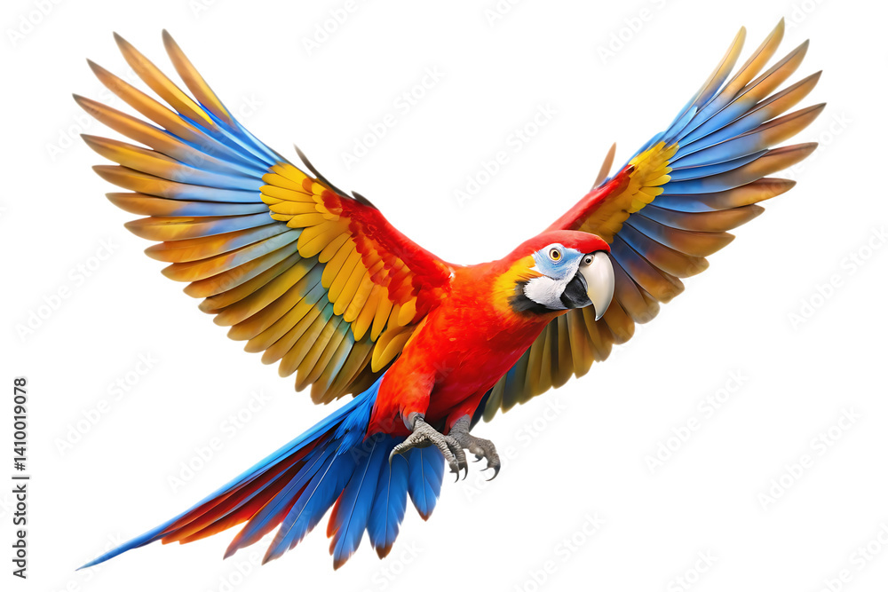 Fototapeta premium flying parrot isolated on white background PNG , AI GENERATED