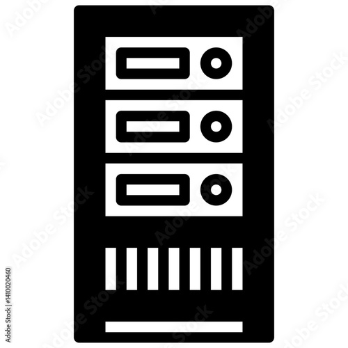 Server. Outlined stroke vector icon with black-filled details.
