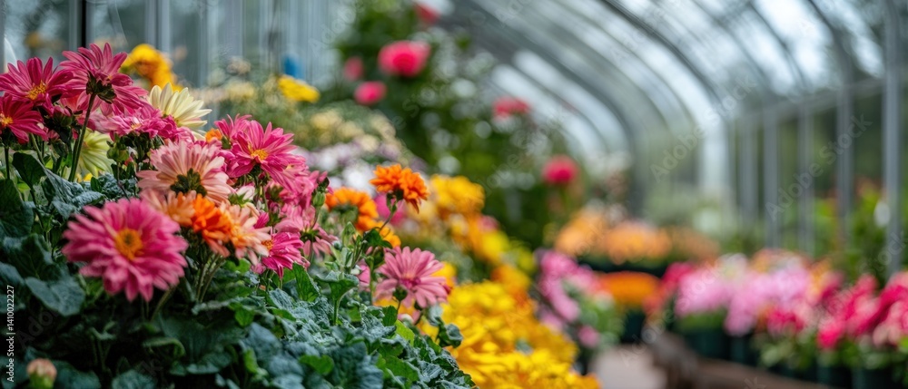 Fototapeta premium Vibrant Blooms in a Greenhouse Setting