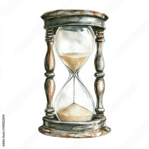 Vintage Hourglass Watercolor Illustration