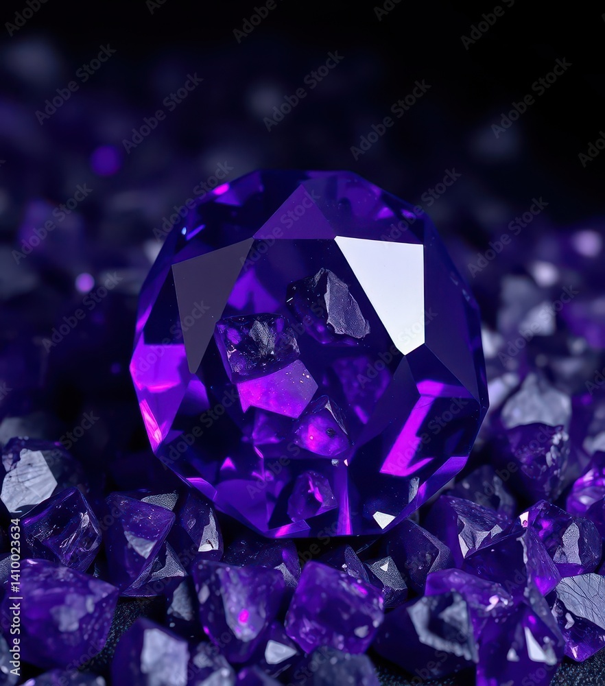 Deep purple amethyst with black diamond-like texture, luxurious background, mineral, backdrop, surface
