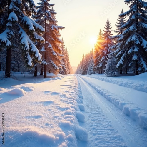 Obraz na płótnie Crisp snow covers the ground, distant dark trees barely visible in the winter light , woodland, frozen w salonie