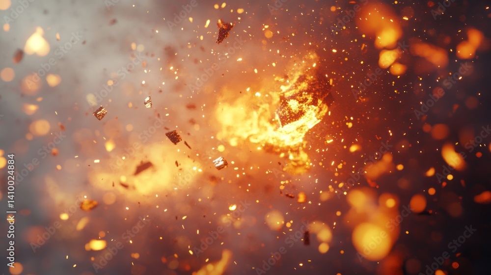 A dramatic explosion scene captured in high detail, showcasing vibrant flames and flying debris against a smoky backdrop. A dramatic explosion scene captured in high detail, showcasing vibrant flames and flying debris against a smoky backdrop.
