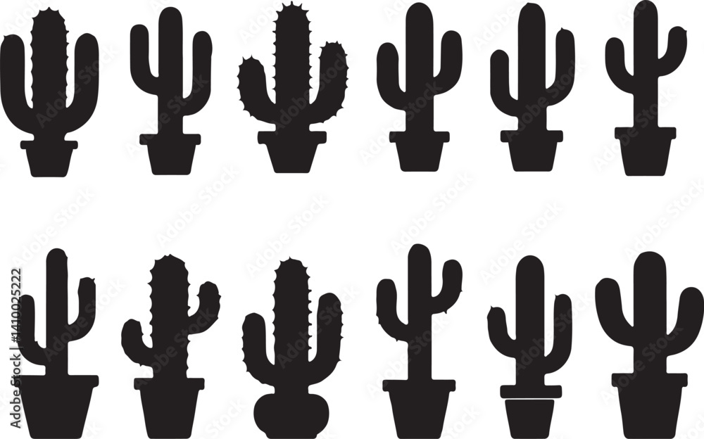 cactus silhouette desert plat icon vector 