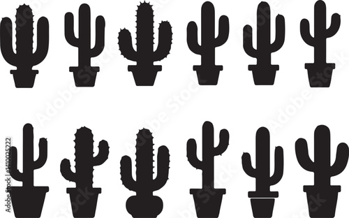 cactus silhouette desert plat icon vector 