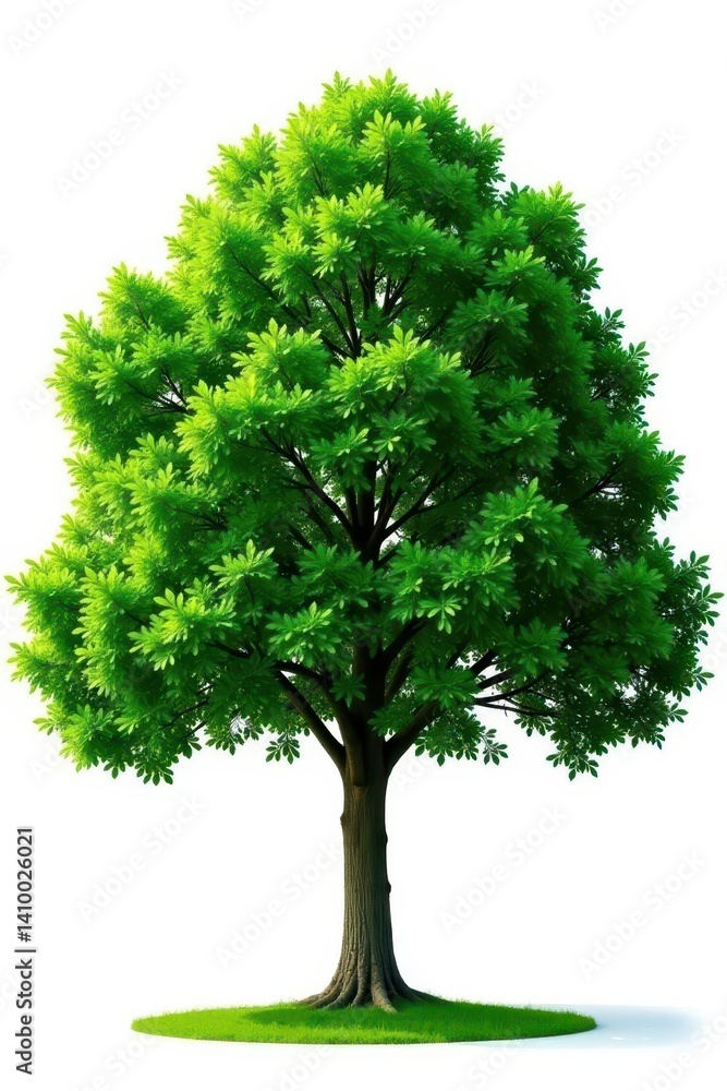 Fototapeta premium Large green deciduous tree, lush foliage, isolated , vibrant, summer