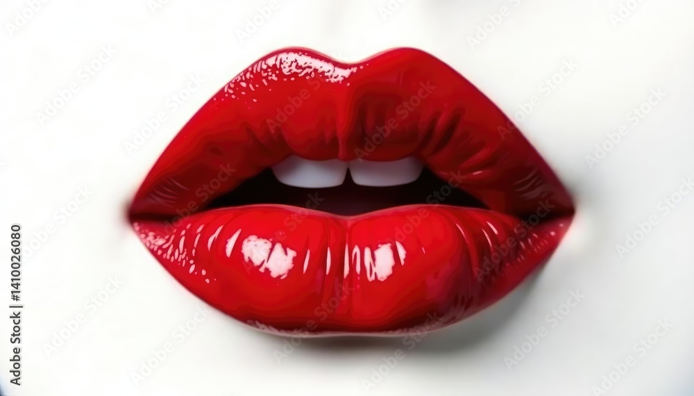 Bold crimson lips against stark white backdrop , minimal, color Bold crimson lips against stark white backdrop , minimal, color