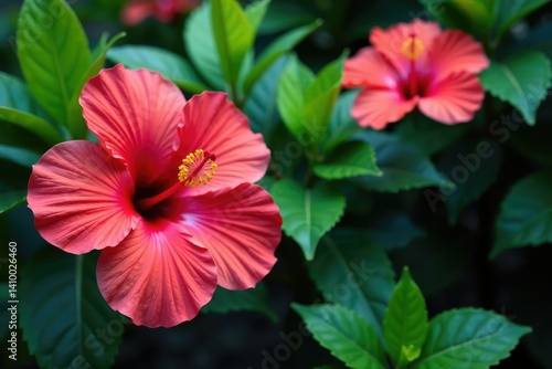 Wallpaper Mural Bold hibiscus blooms, lush tropical foliage, vibrant color , exotic, floral, blossom Torontodigital.ca
