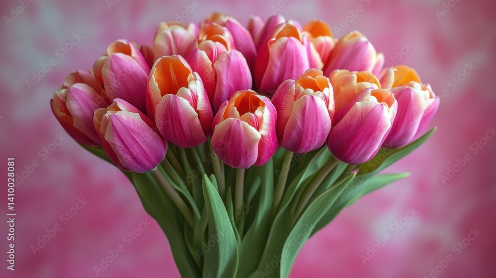 Obraz premium Bouquet of pink and orange tulips