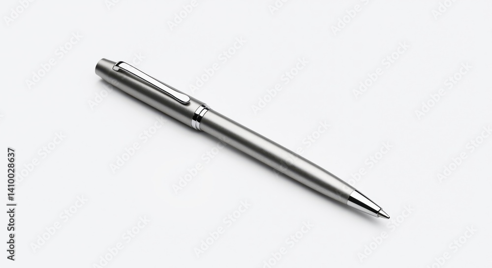 Silver ballpoint pen on a light background Silver ballpoint pen on a light background
