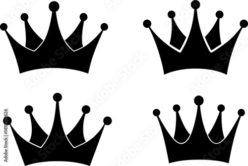 Crown art vectors and Set of black crown icon silhouette collections