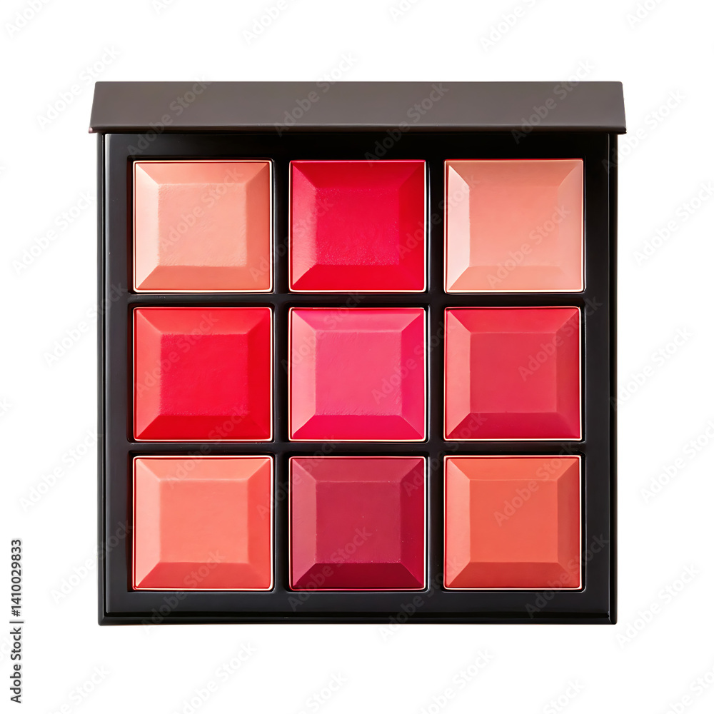 Fototapeta premium Lipstick palette with various shades of red and pink.