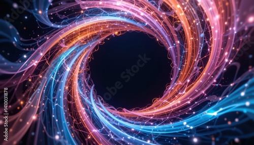 Dynamic abstract swirling light patterns digital universe graphic design artistic environment close-up perspective visual innovation