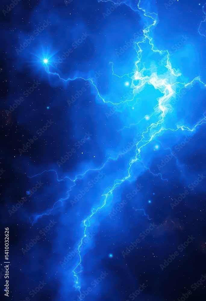 Abstract blue glowing nebula, cosmic energy swirls, mystical, energy
