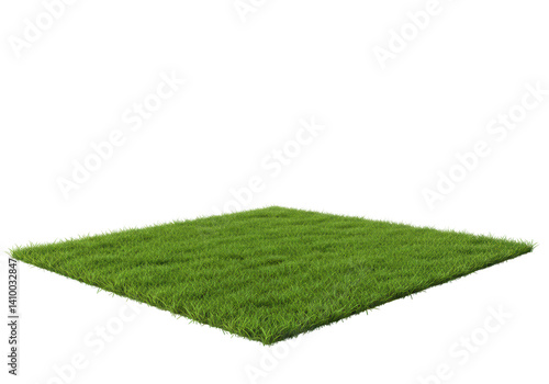 A vibrant patch of lush green grass, perfectly isolated and set against a clean white backdrop