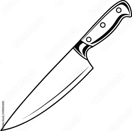 Black and white vector illustration of a kitchen chef knife