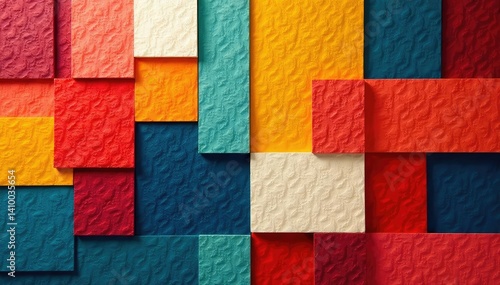 Geometric tapestry with bold color blocks, modern design, stylish, minimal