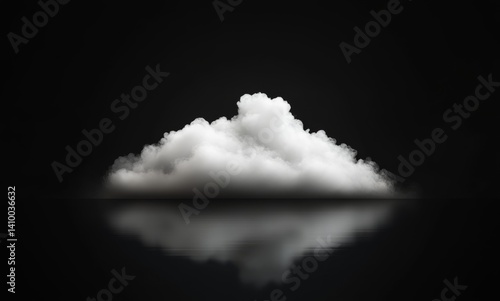 A solitary cumulus cloud reflected on a dark surface