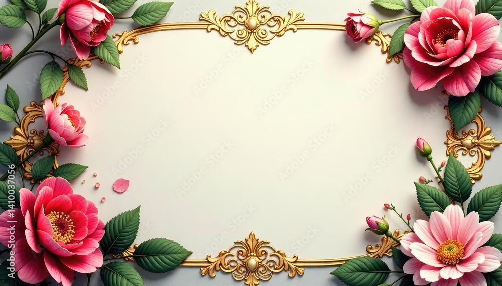 Fototapeta premium Intricate floral damask, elegant gold accents, style, interior, background