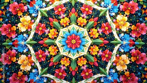 Intricate floral pattern within a repeating geometric hexagon , art, shape