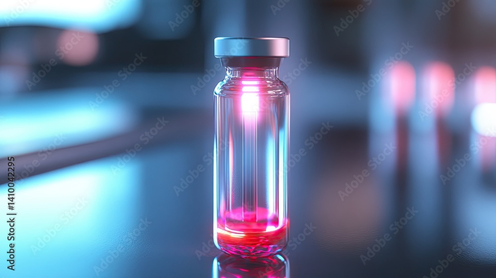 Lab Vial for glowing liquid, science research. Lab Vial for glowing liquid, science research.