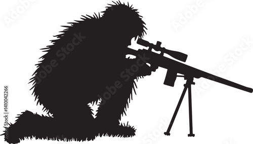 Sniper in Ghillie Suit Silhouette – Tactical Marksman Illustration

Camouflaged Shooter Silhouette – Military Sniper Art

Stealth Marksman in Position – Black and White Sniper Design

